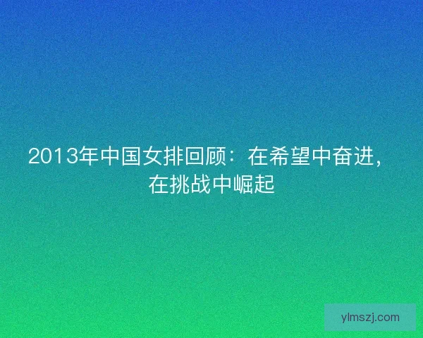 2013年中国女排回顾：在希望中奋进，在挑战中崛起