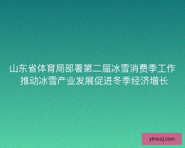 山东省体育局部署第二届冰雪消费季工作 推动冰雪产业发展促进冬季经济增长
