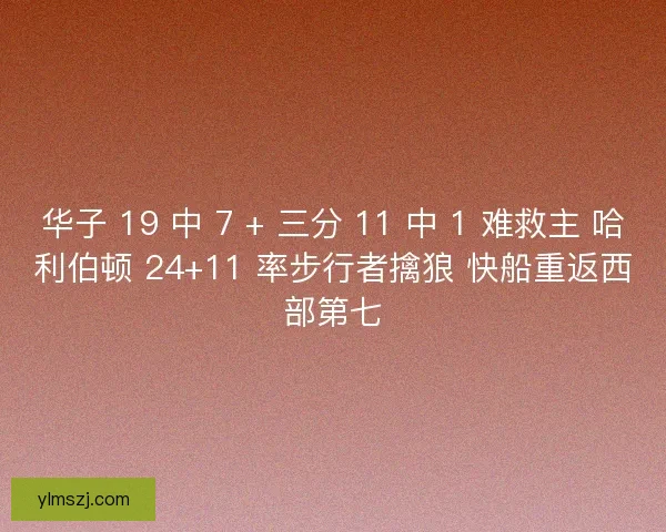 华子 19 中 7 + 三分 11 中 1 难救主 哈利伯顿 24+11 率步行者擒狼 快船重返西部第七